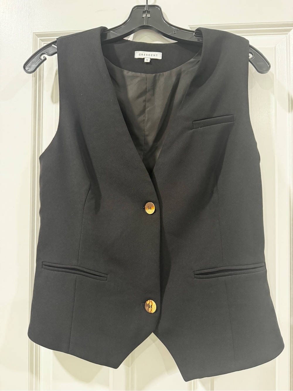 Crescent Black Tailored Vest with Gold Buttons
